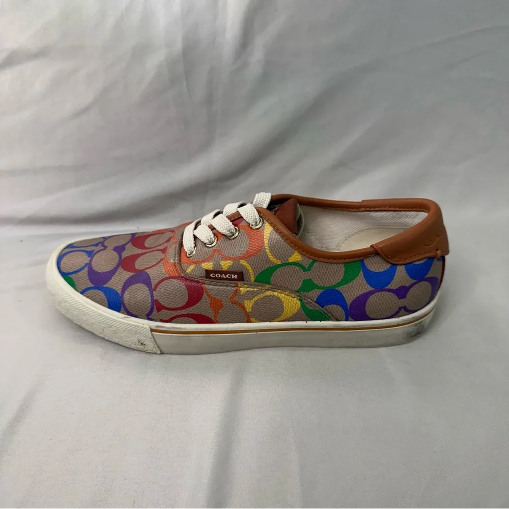 Coach Signature Women's Sneakers Size 7, Brown/Rainbow - Picture 3 of 7